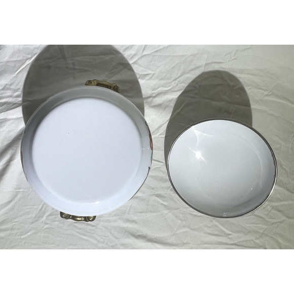 Vintage Garden Harvest Enamel Stockpot with Lid Brass Handles 7 Inch Grannycore - Picture 7 of 9